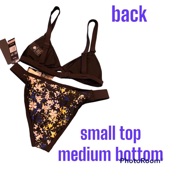 NWT Solè East Women’s Bikini Floral Black Yellow White Blue Small Top Med Bottom - Picture 2 of 5